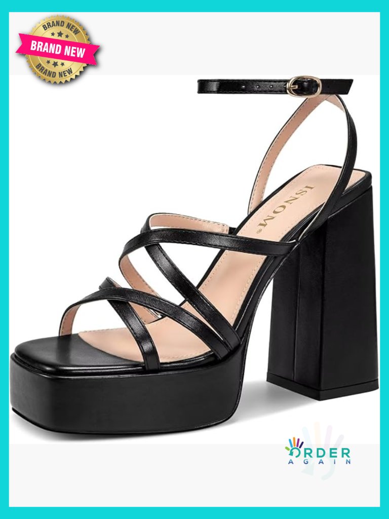 Platform Chunky Heels Block Heel Sandals Open Square Toe Ankle Strap Y2k Chic